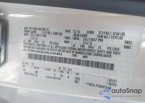 2017 Ford Escape Se from USA, damaged, VIN 1FMCU9GD3HUC41453